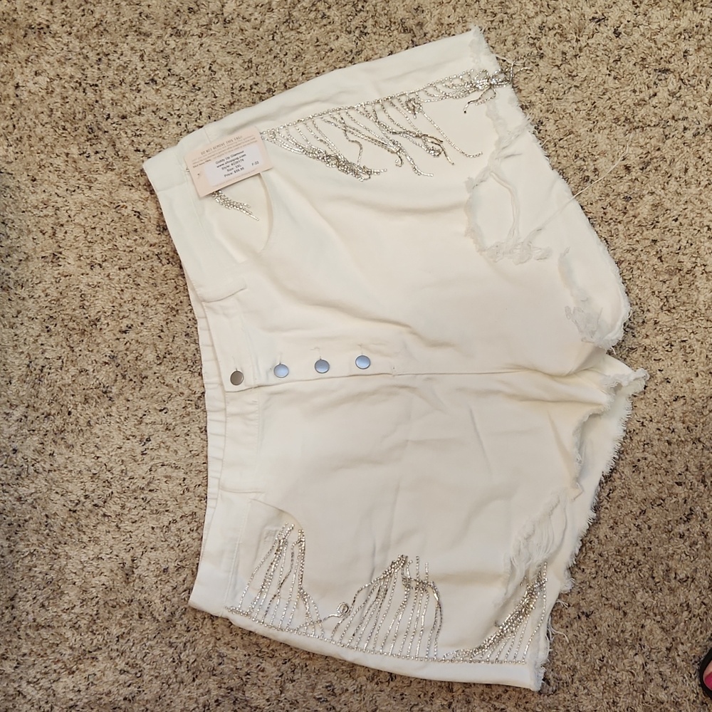 White Rhinestone Shorts - Picture 3 of 6